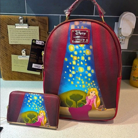 Disney Rapunzel Tangled Gazing Loungefly Backpack and Wallet Set NWT Disney Loungefly Tangled Tower Gaze Rapunzel Princess Mini  main image 4